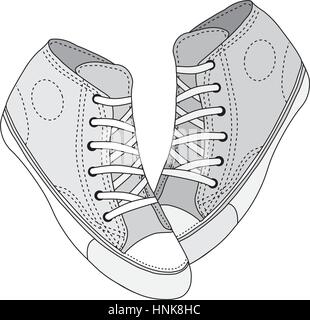 Espadrille classique esquissé. Vector, totalement modifiable. Jeu de chaussures de sport ou des chaussures de icônes dans différentes vues. Les chaussures et vêtements, dentelle et street styl Illustration de Vecteur