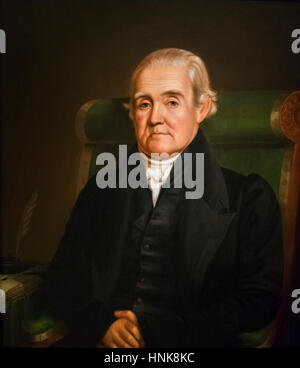 Noah Webster (1758-1843), portrait de James le hareng, huile sur panneau de bois, 1833. Webster est un lexicographe célèbre pour sa publication de la 'American Dictionary of the English Language' en 1828. Banque D'Images