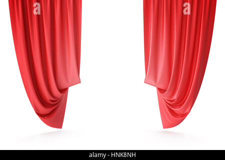 Rideaux de scène en velours rouge cramoisi, draperie de théâtre. Des rideaux de soie rouge classique, rideau de théâtre. Le rendu 3D Banque D'Images