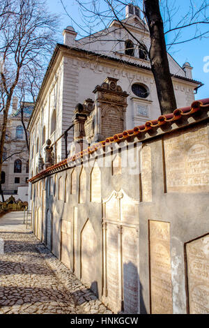 Synagogue Klausen, Cimetière Juif Josefov Prague, République Tchèque, Europe Banque D'Images