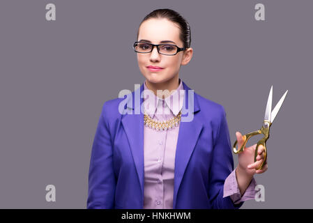 Tailleur femme en appuyant sur le bouton virtuel Banque D'Images