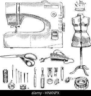 Croquis à main Set de couture Illustration de Vecteur