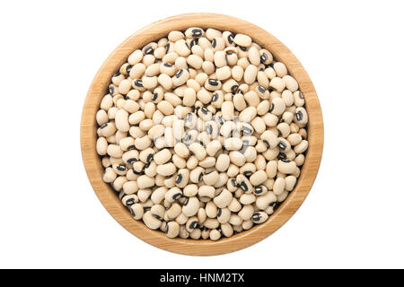Black Eyed beans (Lobia) bol en bois en vue de dessus isolé sur blanc with clipping path Banque D'Images