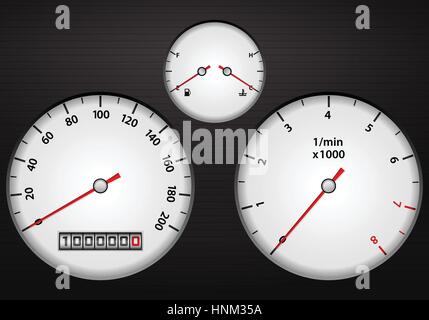 Les éléments de tableau de bord de voiture sur un fond noir. Illustration de Vecteur