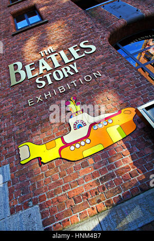 Liverpool, Royaume-Uni 5 janvier 2017, l'exposition Beatles Story signe, à l'Albert Dock, Liverpool, Royaume-Uni. Une attraction touristique populaire. Banque D'Images