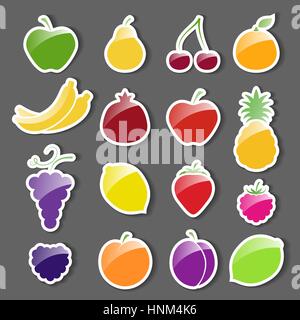 Brillant icônes vectorielles Fruits Sticker Set Illustration de Vecteur