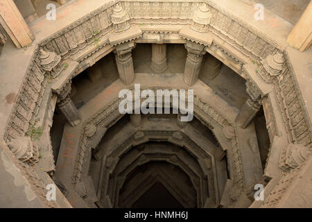 Dada Hari Vav ni cage est un bâtiment d'eau Hindou dans le village de Adalaj, près de la ville d'Ahmedabad dans l'Etat indien du Gujarat. Banque D'Images