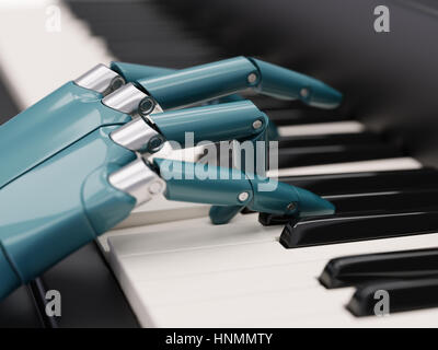 Robot joue du piano à l'Intelligence Artificielle Concept 3d illustration Close-up Banque D'Images