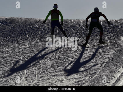 Oybin, Allemagne. 14Th Feb 2017. Train biathlètes le long de la route au cours de championnats du monde de biathlon à Hochfilzen, Allemagne, 14 février 2017. Photo : Martin Schutt/dpa-Zentralbild/dpa/Alamy Live News Banque D'Images