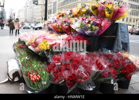 Washington, USA. 14Th Feb 2017. Les piétons passent par des fleurs à vendre le jour de la Saint-Valentin à Washington, DC, États-Unis, 14 février 2017. Credit : Yin Bogu/Xinhua/Alamy Live News Banque D'Images