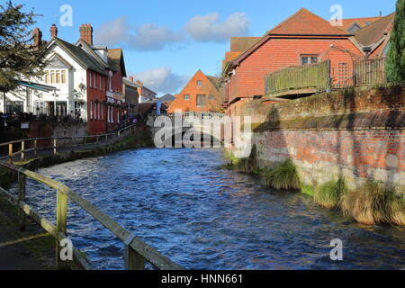 WINCHESTER, Royaume-Uni - 4 février, 2017 : Promenade le long de la rivière Itchen menant à la ville Mill Banque D'Images