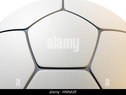 Gros plan d'un concept d'un ballon de soccer synthétique blanc dans une forme traditionnelle avec une surface texturée de fossette et incrustations gris foncé - 3D render Banque D'Images