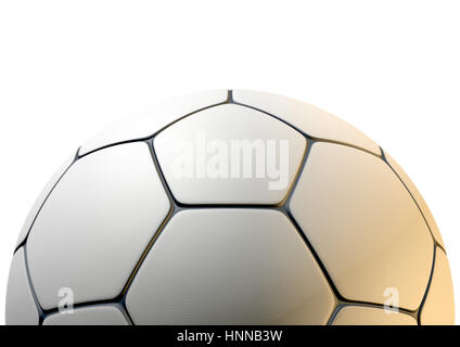 Gros plan d'un concept d'un ballon de soccer synthétique blanc dans une forme traditionnelle avec une surface texturée de fossette et incrustations gris foncé - 3D render Banque D'Images