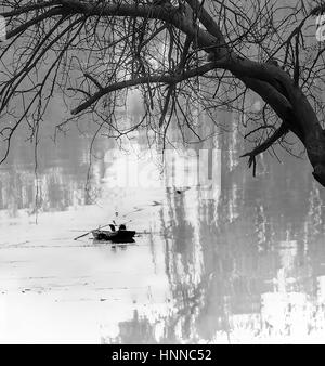 Village de bateaux de pêche dans la province de Jiangsu, Chine Banque D'Images