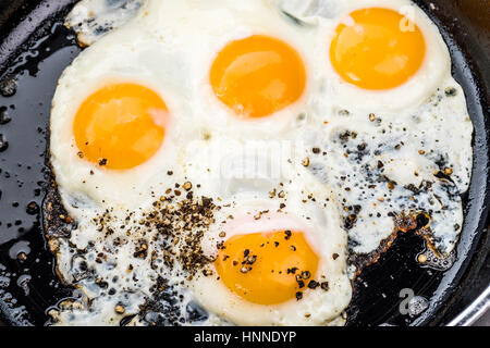 Oeufs au plat soutenu avec les pois frais sprouting Banque D'Images