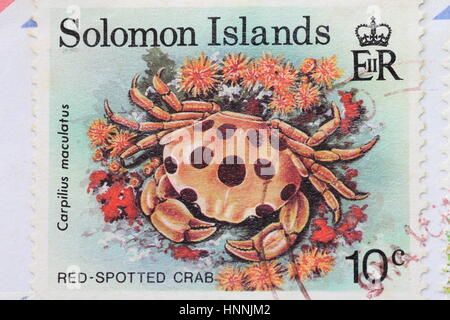 Timbres des Îles Salomon le crabe rouge Banque D'Images