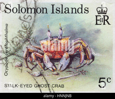 Timbres des Îles Salomon le crabe fantôme aux yeux de tiges Banque D'Images