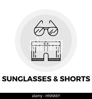 Lunettes de soleil et de l'icône Short vecteur. Lunettes de soleil et de l'icône short à plat. L'icône de la ligne de lunettes de soleil et des courts-circuits. Lunettes de soleil et de l'icône Short JPEG. Lunettes de soleil et S Illustration de Vecteur