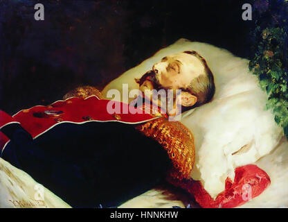Alexandre II de Russie (1818-1881) qui se trouve en état après son assassinat à Saint-Pétersbourg le 13 mars 1881 par Konstantin Makowski peint habituellement un artiste connu pour ses images de la vie russe romantique Banque D'Images