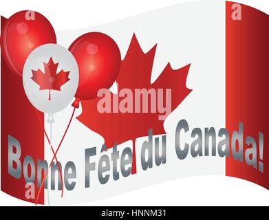 Drapeau canadien et des ballons qui souhaite bonne fête du Canada en français Illustration Illustration de Vecteur