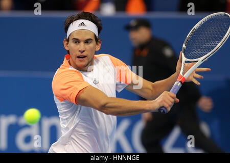 Sofia, Bulgarie - le 9 février 2017 : Dominic Thiem (photo) de l'Autriche joue contre Nikoloz Basilashvili à partir de la Géorgie pendant un match de Sofia Op Banque D'Images