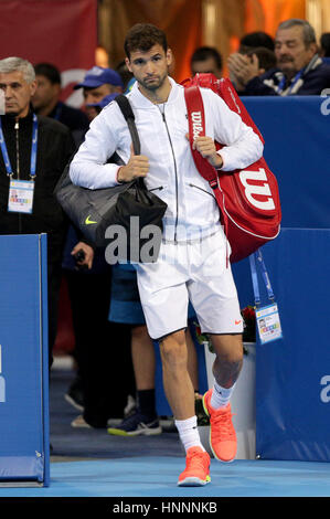 Sofia, Bulgarie - 12 Février 2017 : Grigor Dimitrov (photo) de la Bulgarie avant de jouer contre David Goffin de Belgique durant le match final Banque D'Images