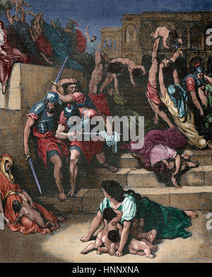 Massacre des Innocents. Illustration par Gustave Dore (1832-1883). Gravure en couleur. Banque D'Images