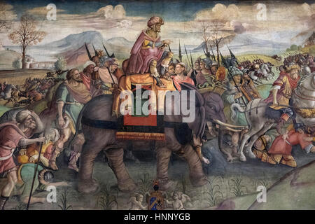 Rome. L'Italie. Hannibal en Italie, la fresque représente Hannibal traversant les Alpes à dos d'éléphant dans la Deuxième Guerre punique, l'Italie, 3e siècle avant J.-C., une Banque D'Images