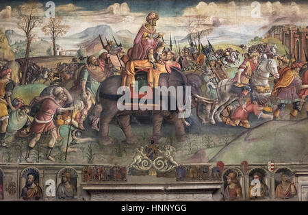 Rome. L'Italie. Hannibal en Italie, la fresque représente Hannibal traversant les Alpes à dos d'éléphant dans la Deuxième Guerre punique, l'Italie, 3e siècle avant J.-C., une Banque D'Images