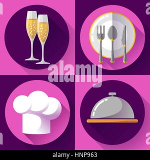 Restaurant icons set télévision cuisine style et cuisine, service des aliments Illustration de Vecteur