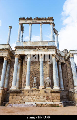 Merida, Badajoz Province, Estrémadure, Espagne. Détail de l'étape du théâtre romain, construit dans les années 16 à 15 avant notre ère. Banque D'Images