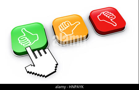 Client heureux cliquez sur bouton de rétroaction positive business et marketing concept. Banque D'Images