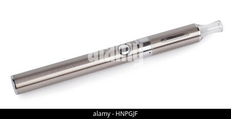 Big metal cigarette électronique isolé sur fond blanc. E-cigarette. E-cigarette ou inhalateur électronique que la simulation de l'acte de fumer du tabac Banque D'Images