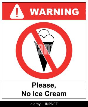 Image de cornet de crème glacée, derrière pas de signe, sur fond blanc autocollant d'avertissement pour les lieux publics ne mangent pas de symbole vecteur Illustration de Vecteur