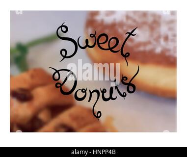 Des beignets sucrés poster avec lettrage et cuit le trouble et menthe donut background Vector illustration Illustration de Vecteur