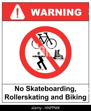 Pas de patin à roulettes, trottinette, roller, patineur ou signes de patinage d'interdiction rouge en cercle. Bannière d'avertissement de vecteur pour les supermarchés, à l'extérieur. Isolé sur whi Illustration de Vecteur