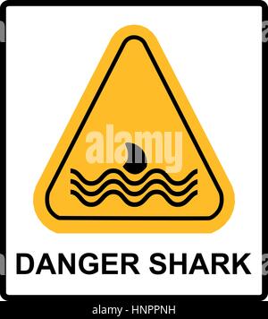 Illustration d'un signal de danger icône avec un aileron de requin. Bannière d'avertissement de vecteur pour les plages et la poire sur mer et océan en triangle jaune isolé sur whit Illustration de Vecteur