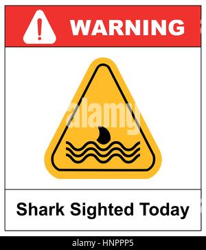 Illustration d'un signal de danger icône avec un aileron de requin. Shark Aperçu aujourd'hui. Bannière d'avertissement de vecteur pour les plages et la poire sur mer et océan en jaune tria Illustration de Vecteur