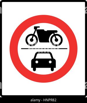 Pas de véhicules à moteur, signe d'avertissement pour bannière vecteur route en interdiction générale isolated on white. pas de voiture ou moto symbole. Illustration de Vecteur