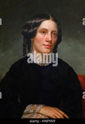 Harriet Beecher Stowe (1811-1896), portrait par Alanson Fisher, huile sur toile, 1853. Harriet Beecher Stowe est un écrivain américain et abolitionniste, célèbre pour son roman 'Uncle Tom's Cabin" publié en 1852. Banque D'Images
