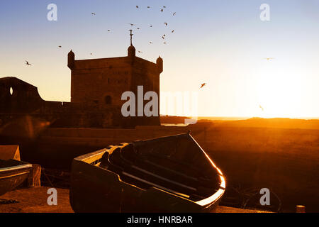 Coucher du soleil à Essaouira, Maroc Banque D'Images