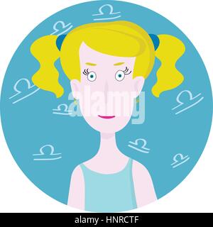 Portrait caricature femme represntating Balance signe du zodiaque astrologique, vector illustration Illustration de Vecteur