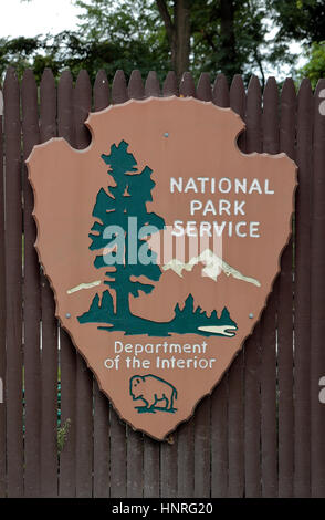 Le National Park Service/Département de l'intérieur, logo/bouclier de la Martin Van Buren National Historic Site à Kinderhook, United States. Banque D'Images