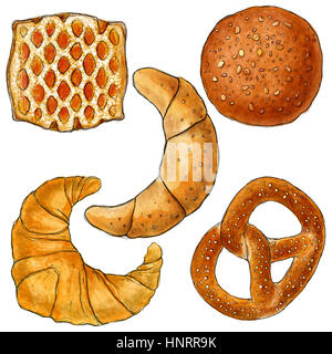 Produits de boulangerie illustration, dessin, peinture, aquarelle, petit déjeuner, de l'alimentation Banque D'Images