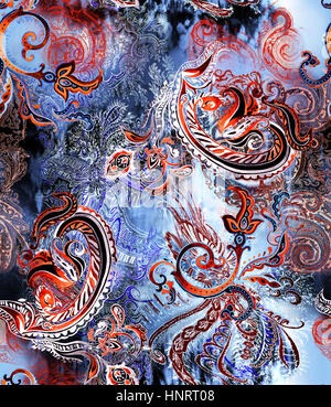 Aquarelle sur paisley abstract background Banque D'Images