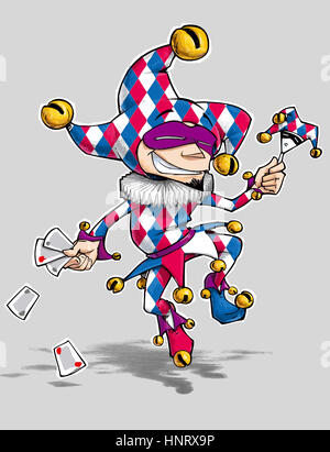 Cartoon illustration d'un bouffon de danse en bleu, rouge et blanc diamant tenue. Faites vous plaisir ! ! ! Banque D'Images
