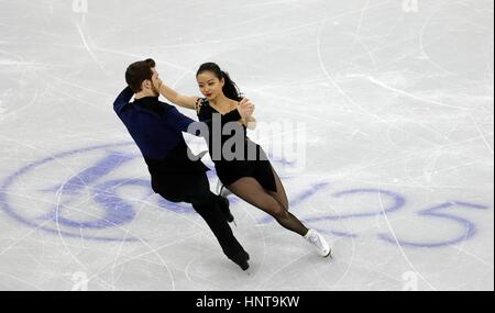 Yura Min et Alexandre Gamelin de Corée du Sud en concurrence dans le programme court de danse sur glace au cours de Championnat des quatre continents de patinage artistique de l'événement de test pour les Jeux Olympiques d'hiver de PyeongChang 2018 à Gangneung Ice Arena le 16 février 2017 à Gangneung, en Corée du Sud. L'événement se déroule un an avant le début de la 2018 Jeux Olympiques d'hiver de PyeongChang. (Jeon Han/Koreanet Planetpix via) Banque D'Images