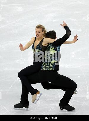 Madison Hubbell et Zachary Donohue United States de la concurrence dans le programme court de danse sur glace au cours de Championnat des quatre continents de patinage artistique de l'événement de test pour les Jeux Olympiques d'hiver de PyeongChang 2018 à Gangneung Ice Arena le 16 février 2017 à Gangneung, en Corée du Sud. L'événement se déroule un an avant le début de la 2018 Jeux Olympiques d'hiver de PyeongChang. (Jeon Han/Koreanet Planetpix via) Banque D'Images