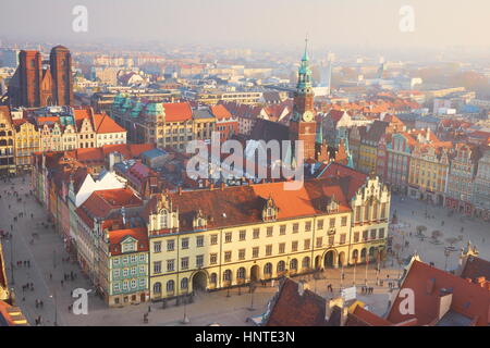 Vue aérienne de la place du marché de Wroclaw, Wroclaw, Pologne, Europe Banque D'Images