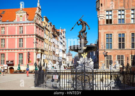 La vieille ville de Gdansk, la fontaine de Neptune, la Poméranie, Pologne Banque D'Images